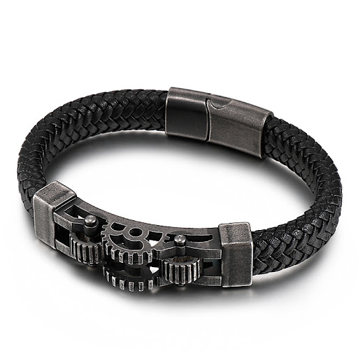 Title 5, Mens Titanium Steel Biker Bracelet with Gear, ...