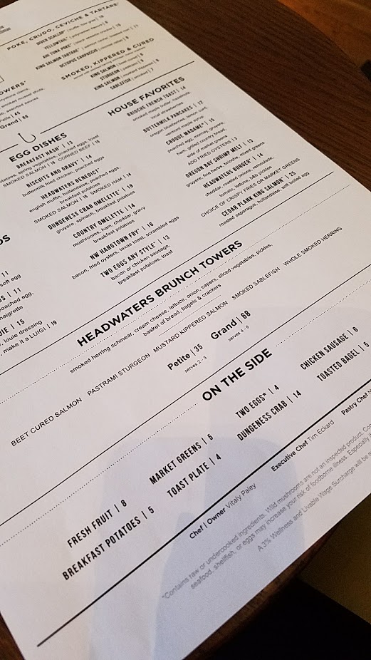 Headwaters Brunch Tower menu option