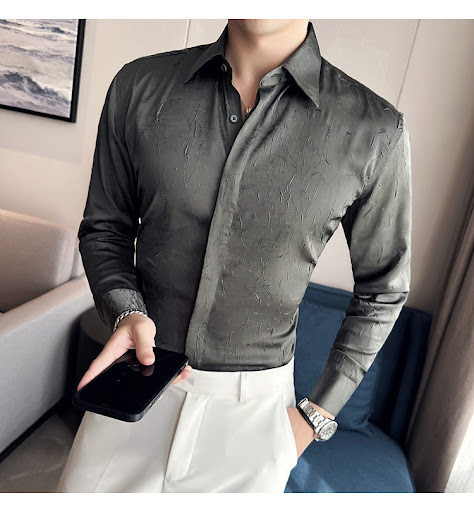 Title 26, Mens Ice Silk Thin Large Texture Long Sleeve S...