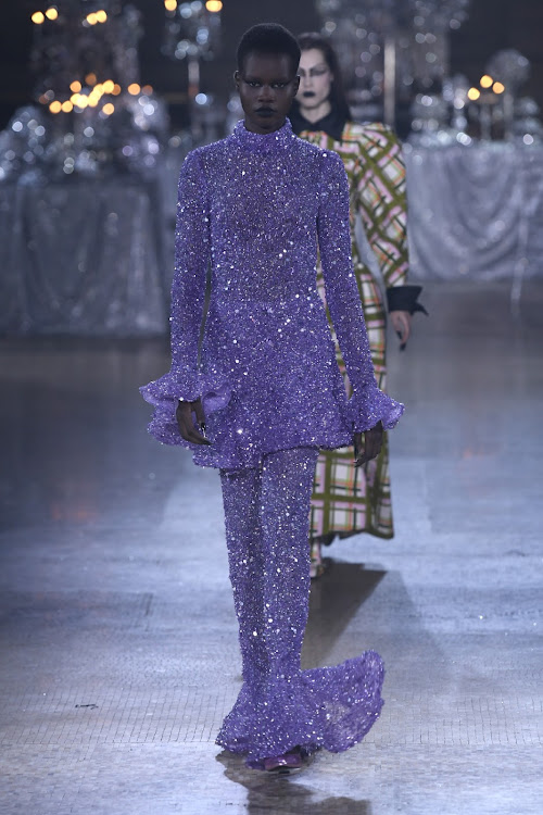 A model walks the runway at the Rodarte show during New York Fashion Week: The Shows at Williamsburg Savings Bank.