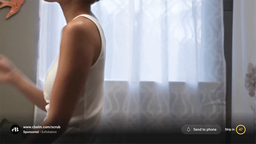 Gif of an ad with a note "Fewer ad breaks for this long video"