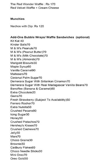 Belgian Waffle Factory menu 