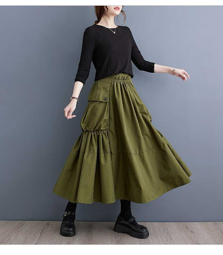 Title 7, Loose Slimming Workwear Skirt with High Waist, ...