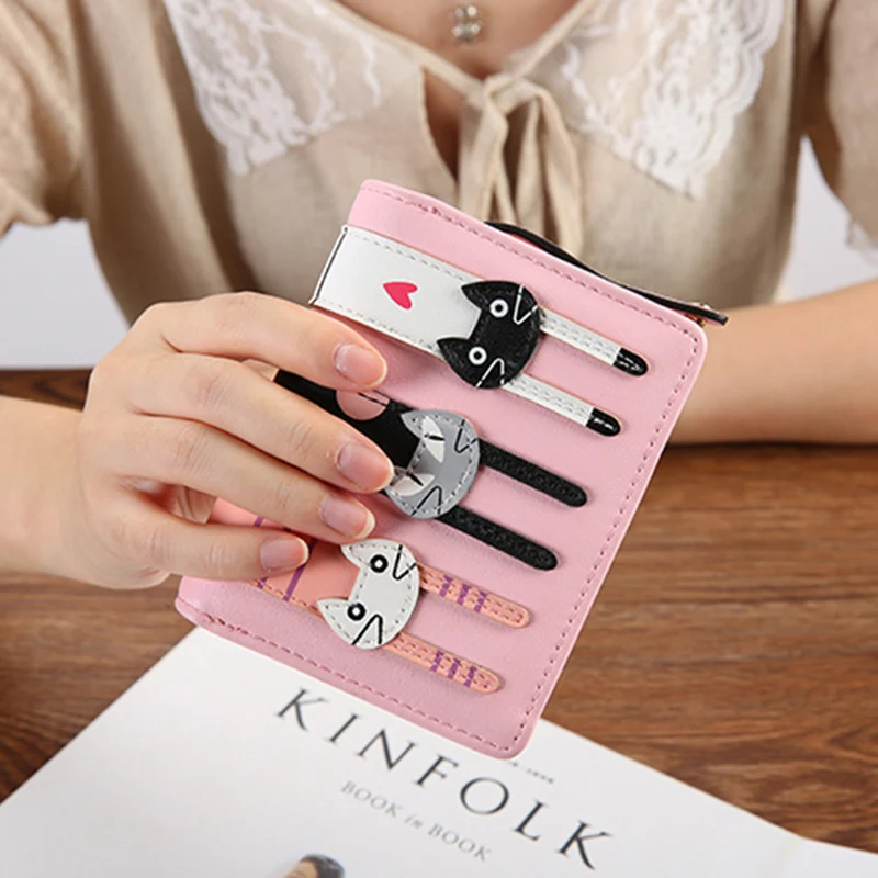 Title 4, Cute 3 Cats Zipper Coin Purse Clutch In PU Leather