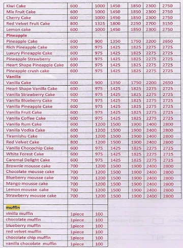 Cakes24seven menu 