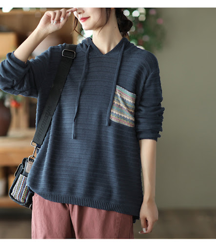 Title 15, Cotton knitted patch hooded top lazy and casual