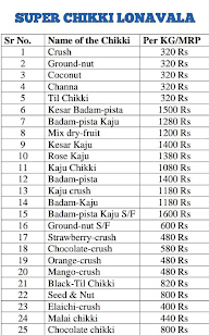 Laxmi Chikki menu 1