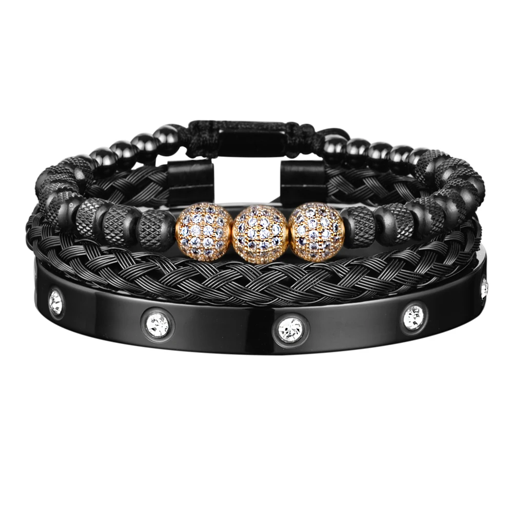 Title 1, Bracelet en maille dacier inoxydable, 3 boules...