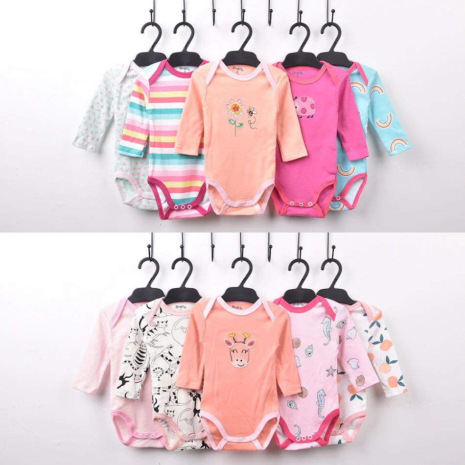 Redkite Baby Romper 5-Piece Pack Cotton Envelope Collar Long Sleeve Triangle Romper Baby Romper Comfortable for Newborns
