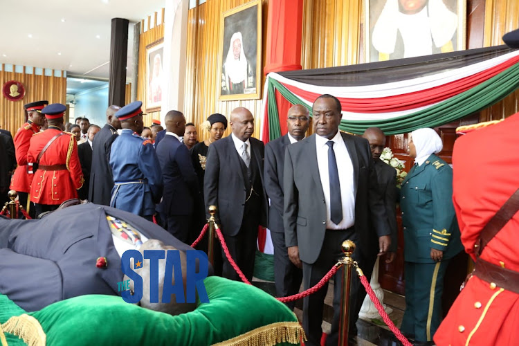 Raymond Moi viewing the body of dad, Daniel Moi in Parliament./EZEKIEL AMING'A