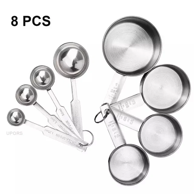 Jeu de tasses et cuillères à mesurer en acier inoxydable empilables, outils ménagers et accessoires de cuisine luxueux.