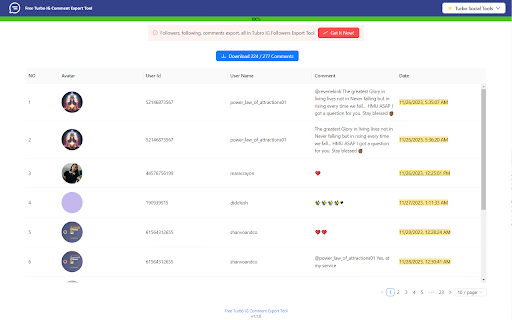 Free Turbo IG Comment Export Tool