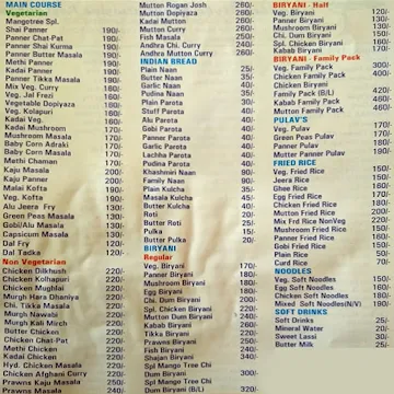 Sri Sai Mango Tree Restaurant menu 