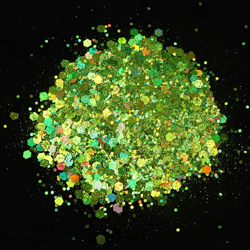 50G Gemengde Zeshoekige Zilveren Glitter Laser Pailletten DIY Manicure, 10 Kleuren Nagel Decoratie