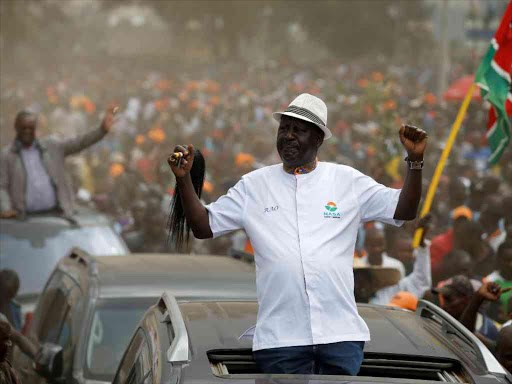 NASA flag bearer Raila Odinga arrives for a political rally at the Kamukunji grounds in Nairobi, October 18, 2017. /REUTERS