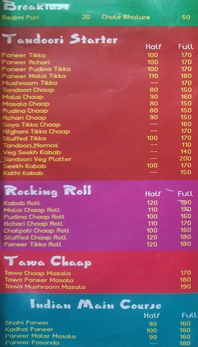 Zaika-E-Dilli menu 