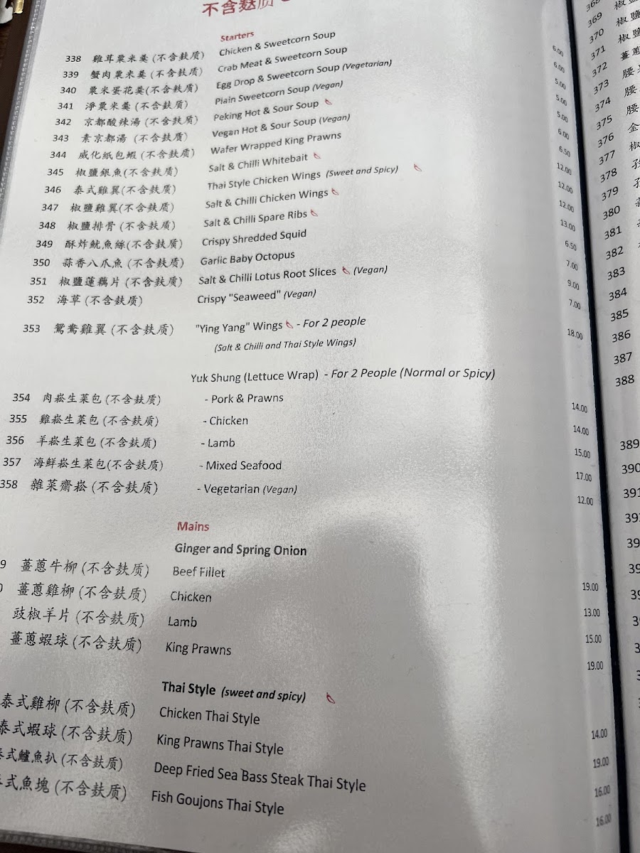 Chung Ying gluten-free menu