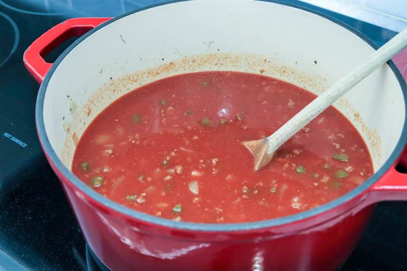 Tomato Juice Added To The Pot.