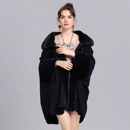 Title 15, Oversized loose Rex rabbit fur collar knitted c...