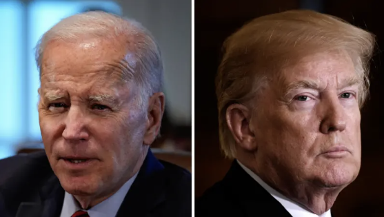 US President Joe Biden with former US President Donald Trump.