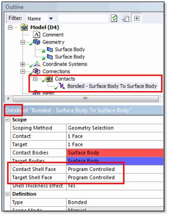 ANSYS Ориентация контакта и Target Shell Face нормалей