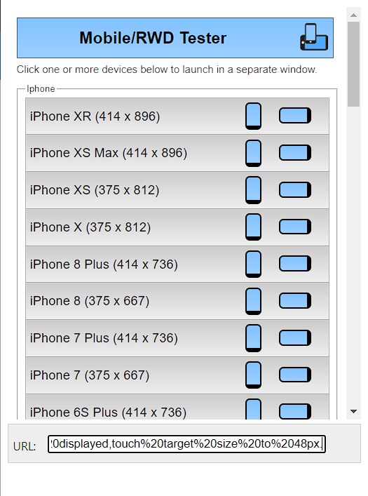 Mobile/Responsive Web Design Tester interface