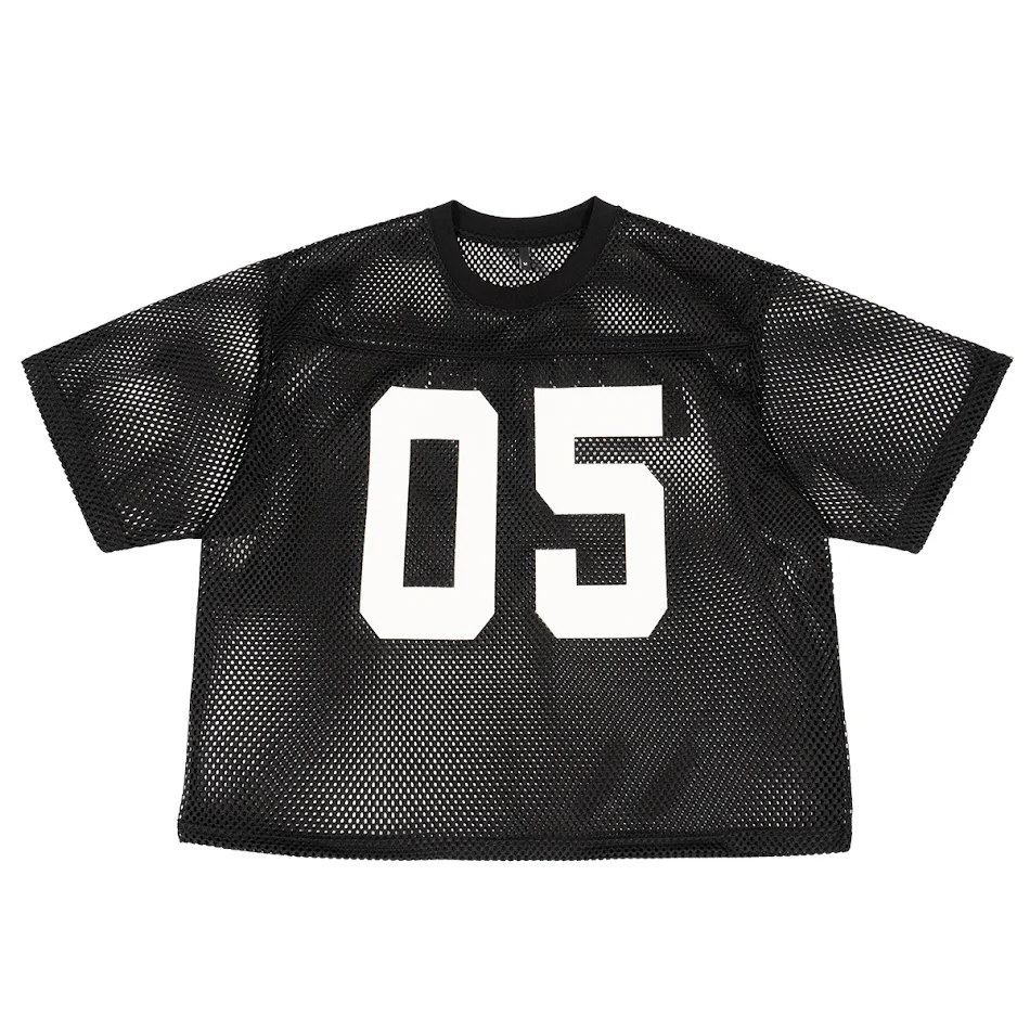 Camiseta de manga corta holgada de malla con diseño poligonal, uniforme deportivo transpirable, ideal para libertad de movimiento.