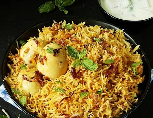 Egg Biryani With Boondi Raita