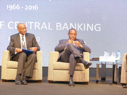 CBK governor Patrick Njoroge, Treasury Cabinet Secretary Henry Rotich at the International Symposium for Central Bankers at Radisson Blu Hotel in Nairobi yesterday /COURTESY