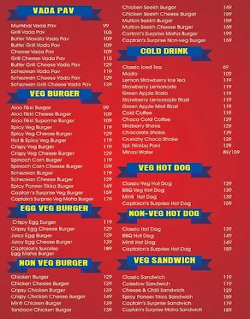 Captain's Burger & Vada Pav menu 