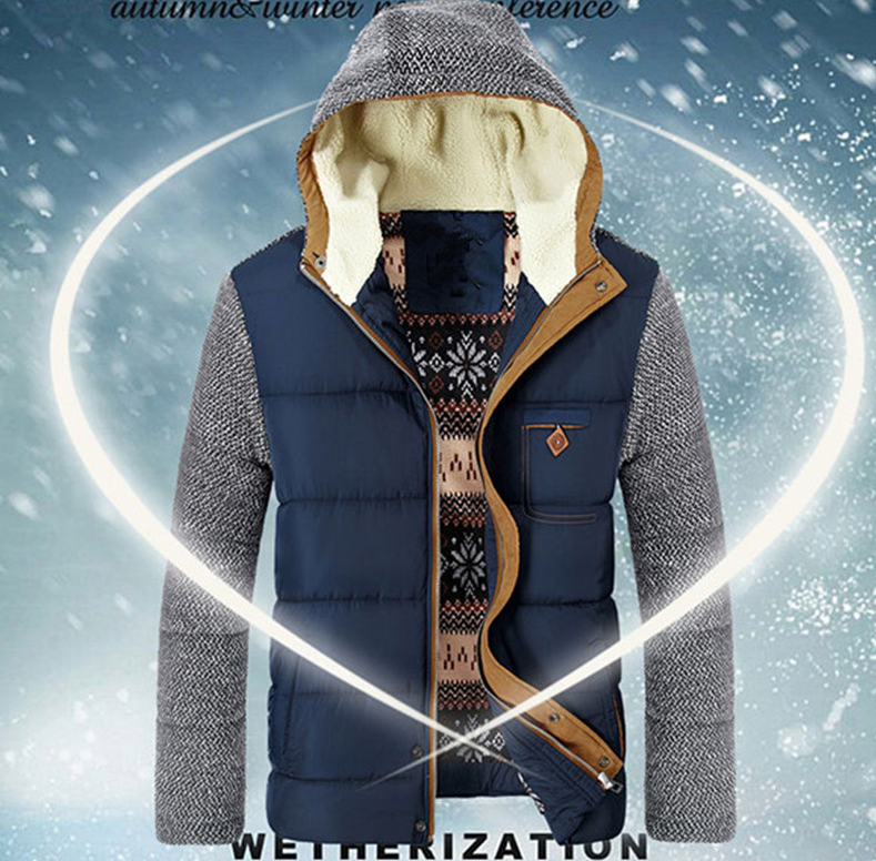 Veste en coton bleu rembourrée, épaisse, décontractée pour jeunes, avec capuche amovible, fermeture éclair et coupe régulière, parfaite pour le quotidien.
