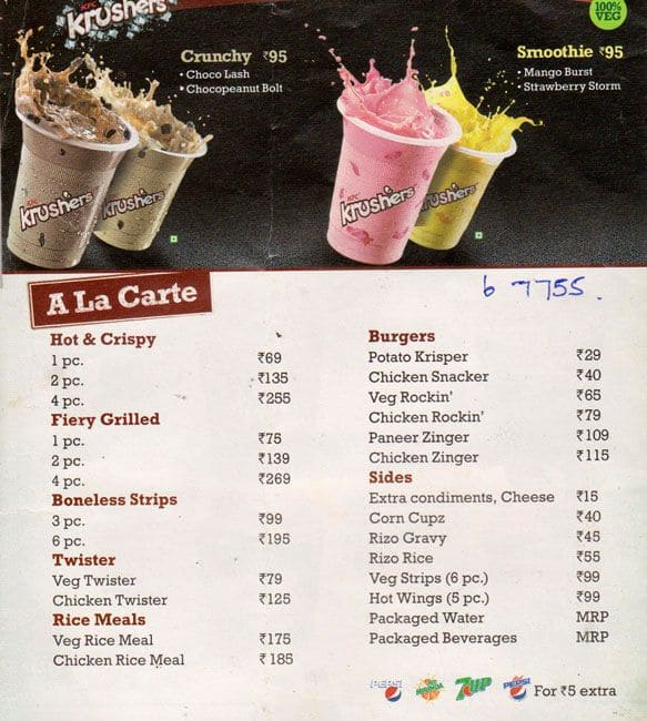 KFC menu 