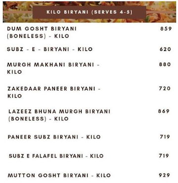 Wat-A-Biryani menu 