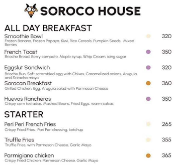 Soroco House menu 