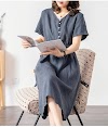 Đầm Linen Nữ Thiết Kế Cổ V Sang Trọng, Đầm Midi Tôn Dáng, Thời Trang Nữ Xuân Hè Mẫu Mới Nh173 Xám