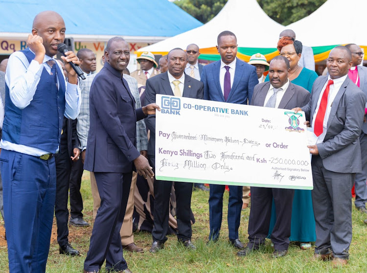 President William Ruto launching the subsidy programme for milk and mango sectors at Kangari in Kigumo, Murang'a, on July 21, 2023.