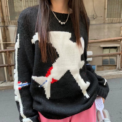 Title 3, Aircraft Pattern Thickened Sweater Womens Autu...