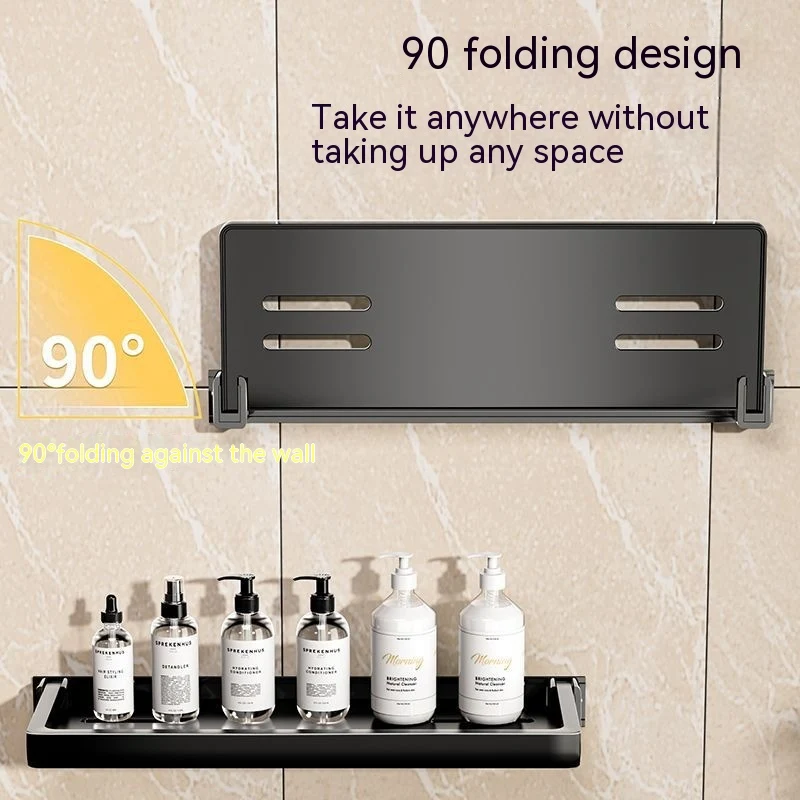 Estante de almacenamiento plegable sin perforaciones montada en la pared. Maximiza el espacio, fácil instalación y uso para organizar tu hogar.