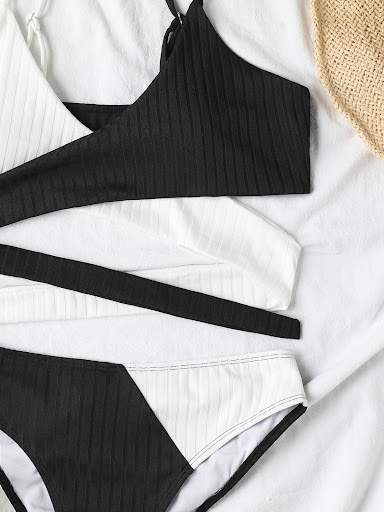 Title 6, Color-blocked thick Pit Strip cross-tie swimsui...