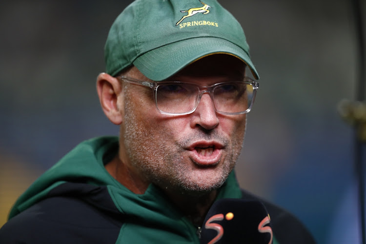 Springbok head coach Jacques Nienaber during the Rugby World Cup quarterfinal against France at Stade de France on Sunday.