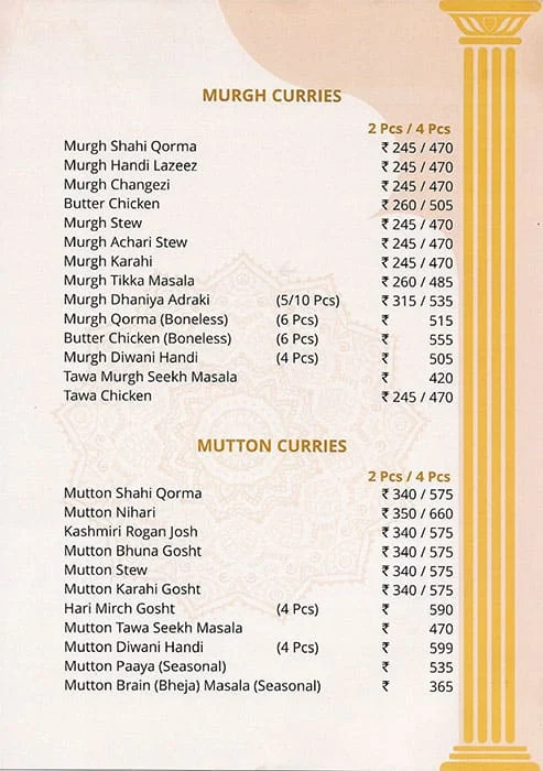 Mughal Multi Cuisine Foods menu 