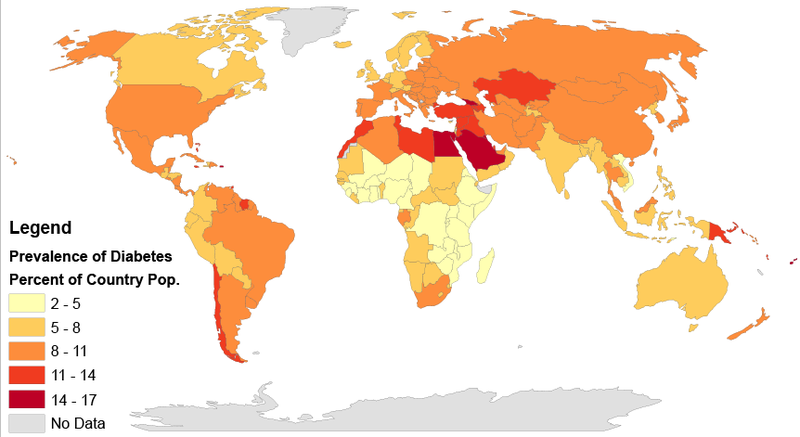 Fichier: Prévalence du diabète par pourcentage de la population du pays (2014) Gradient Map.png