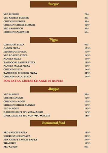 Dark Delight Restaurant & Cafe menu 