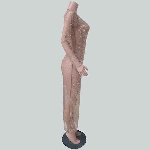 Title 5, Sexy Hot Drilling Blouse Mesh Long Sleeve Split...