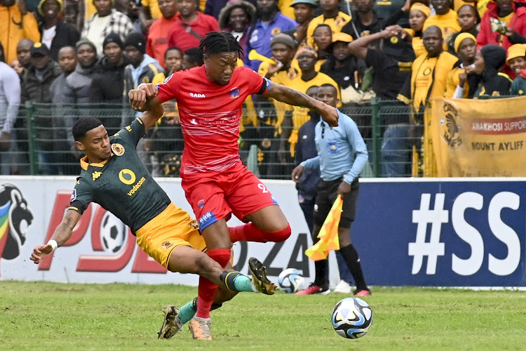 Kaizer Chiefs defender Dillan Solomons tackles Chippa United midfielder Ayabulela Konqobe during their DStv Premiership clash at Buffalo City Stadium.