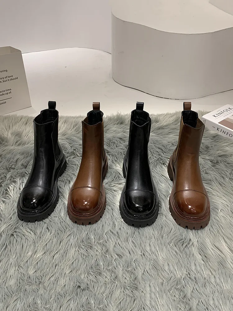 British Style Plus Velvet Platform Boots Retro Brown Skinny Boots Winter stylish and comfortable footwear for the colder