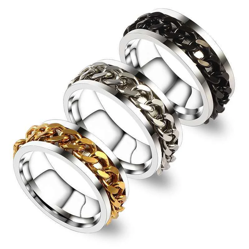 Bague Rotative Chaîne Acier Titane Niche. Bijou Homme/Femme Design Unique, Résistant et Confortable, Idéal au Quotidien