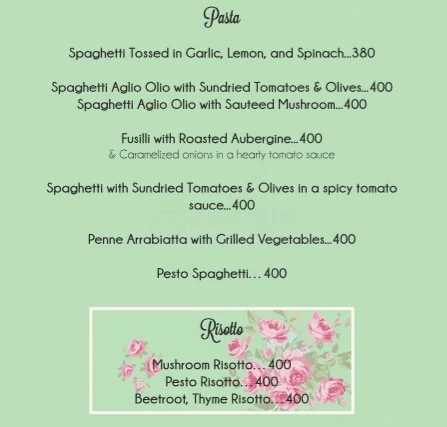 Rose Cafe menu 