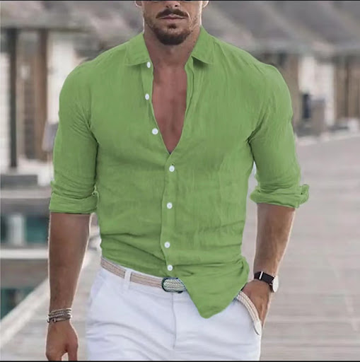 Title 3, Mens Linen Shirt Button Shirt Beach Shirt Soli...
