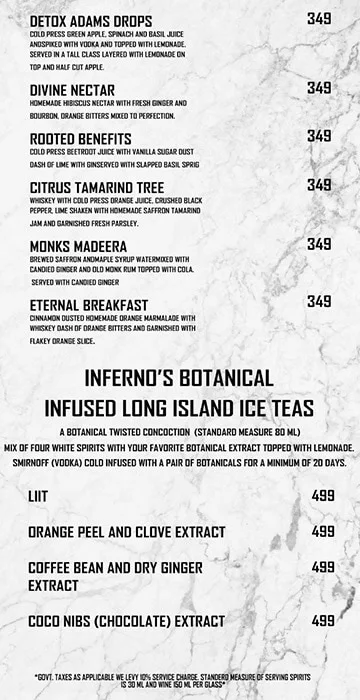 Inferno Brewpub And Kitchen menu 